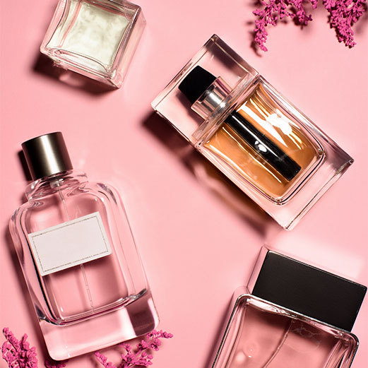Perfume bottles and flowers