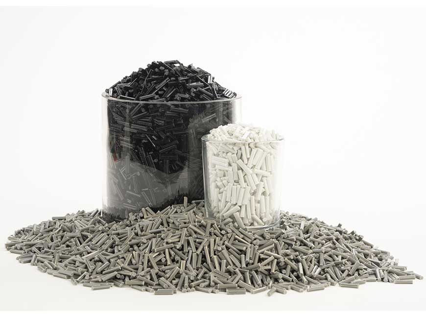 Black, white and gray pellets