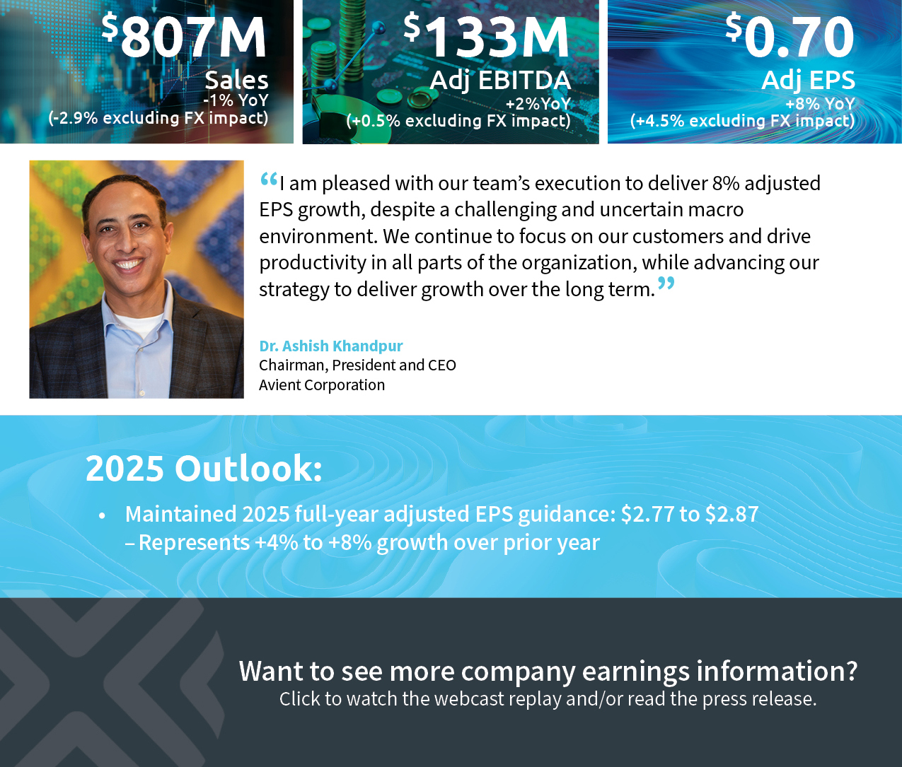 I am pleased with our team’s execution to deliver 8% adjusted EPS growth, despite a challenging and uncertain macro environment. We continue to focus on our customers and drive productivity in all parts of the organization, while advancing our strategy to deliver growth over the long term"