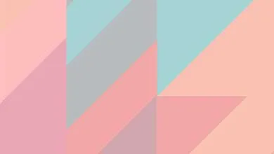 Abstract pattern of triangles and parallelograms in pastel pink, blue, peach, and gray.