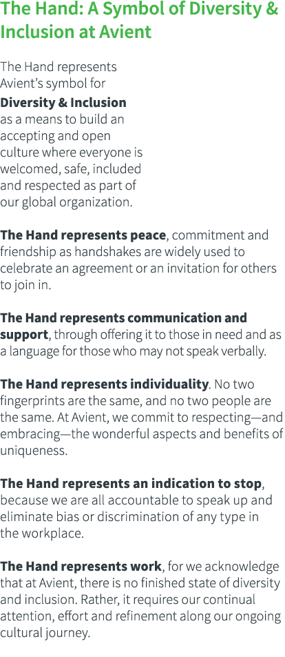 The Hand: A Symbol of Diversity & Inclusion at Avient The Hand represents Avient s symbol for Diversity & Inclusion a